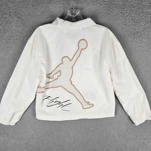 Jordan Coaches Windbreaker Jacket Girls L Sail Jumpman Logo Water Resistant Snap